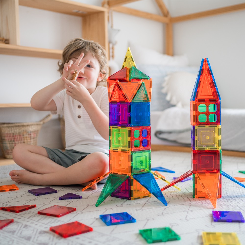 Set construcție cu plăci magnetice, Builders Pack, Learn & Grow, 110 piese, 3 ani+