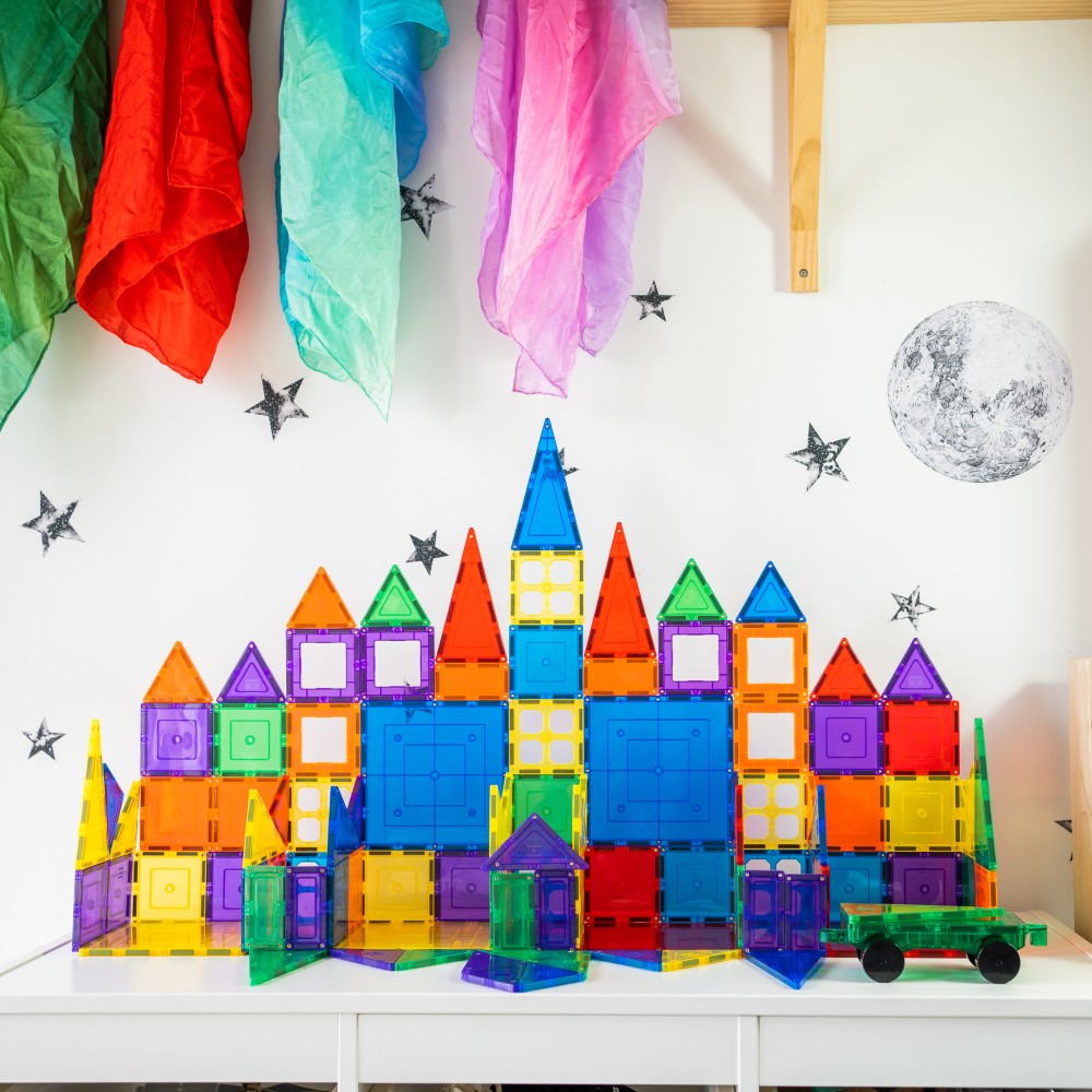 Set construcție cu plăci magnetice, Builders Pack, Learn & Grow, 110 piese, 3 ani+