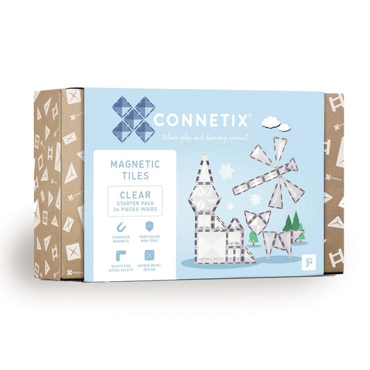 Set de construcție magnetic, Clear Starter Pack, Connetix Tiles, 34 piese, 3 ani+