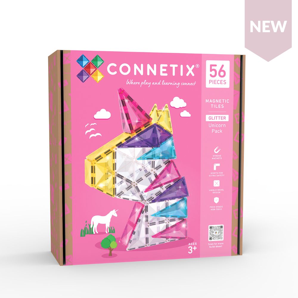 Set de construcție magnetic, Glitter Unicorn Pack, Connetix Tiles, 56 piese, 3 ani+