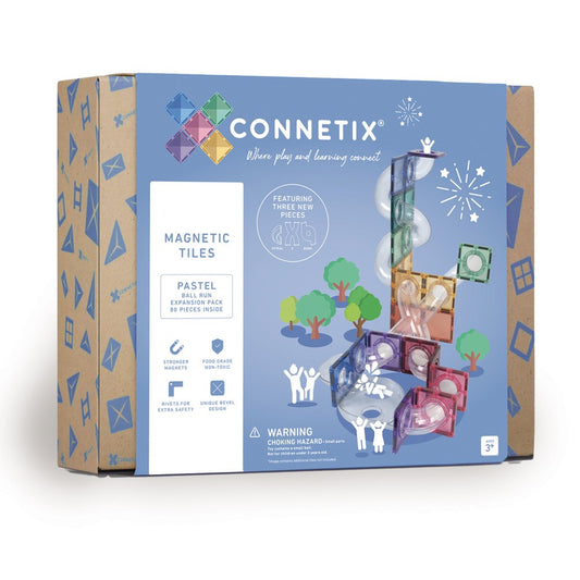 Set de construcție magnetic, Pastel Ball Run Expansion, Connetix Tiles, 80 piese, 3 ani+