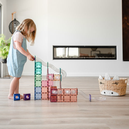Set de construcție magnetic, Pastel Ball Run Expansion, Connetix Tiles, 80 piese, 3 ani+