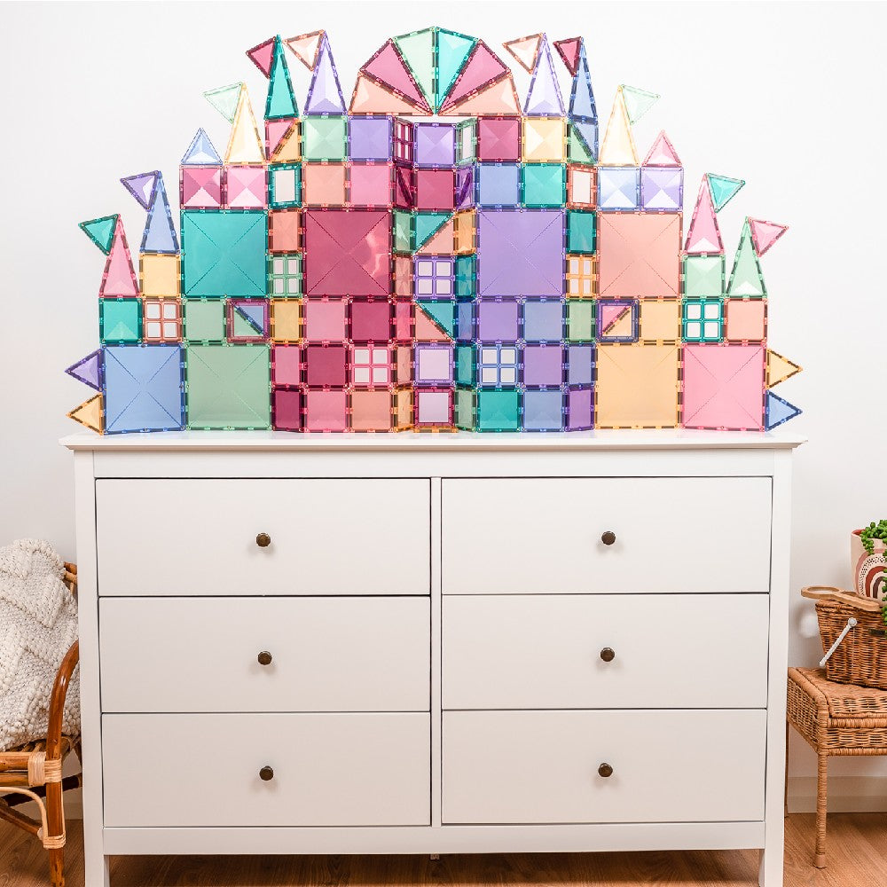 Set de construcție magnetic, Pastel Mega Pack, Connetix Tiles, 202 piese, 3 ani+