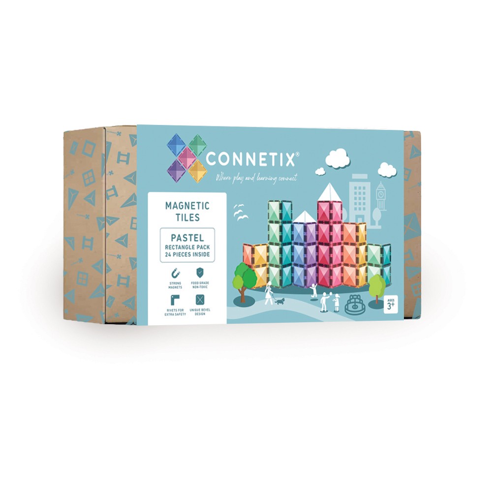 Set de construcție magnetic, Pastel Rectangle Pack , Connetix Tiles, 24 piese, 3 ani+