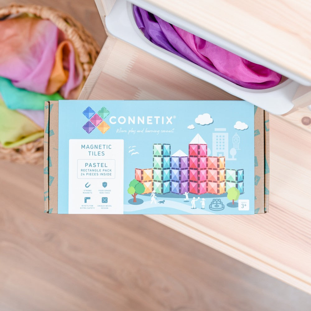 Set de construcție magnetic, Pastel Rectangle Pack , Connetix Tiles, 24 piese, 3 ani+