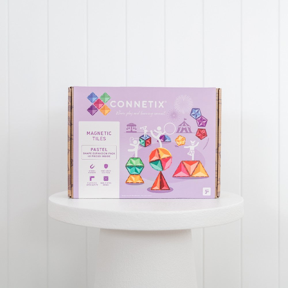 Set de construcție magnetic, Pastel Shape Expansion Pack, Connetix Tiles, 48 piese, 3 ani+