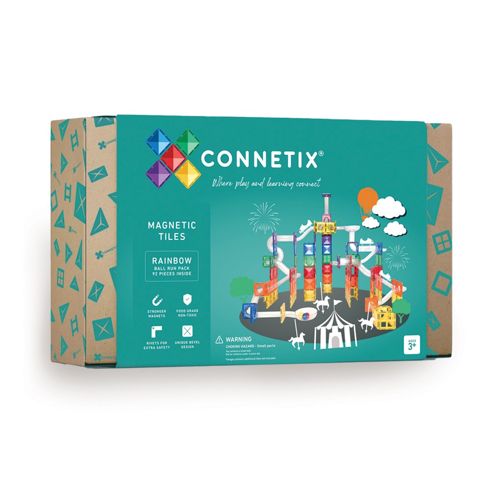 Set de construcție magnetic, Rainbow Ball Run Pack, Connetix Tiles, 92 piese, 3 ani+