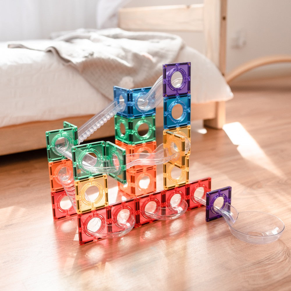 Set de construcție magnetic, Rainbow Ball Run Pack, Connetix Tiles, 92 piese, 3 ani+