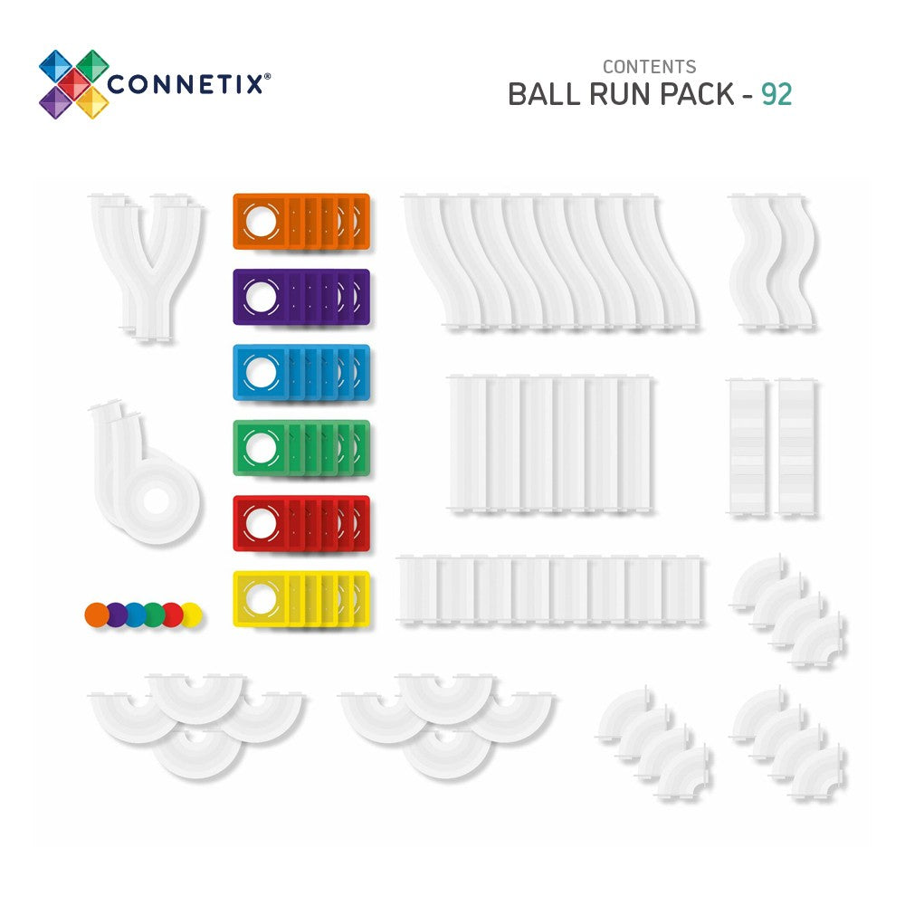 Set de construcție magnetic, Rainbow Ball Run Pack, Connetix Tiles, 92 piese, 3 ani+