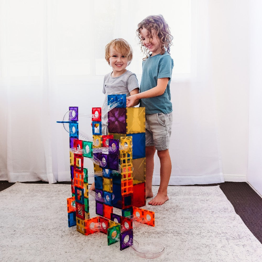 Set de construcție magnetic, Rainbow Ball Run Pack, Connetix Tiles, 92 piese, 3 ani+