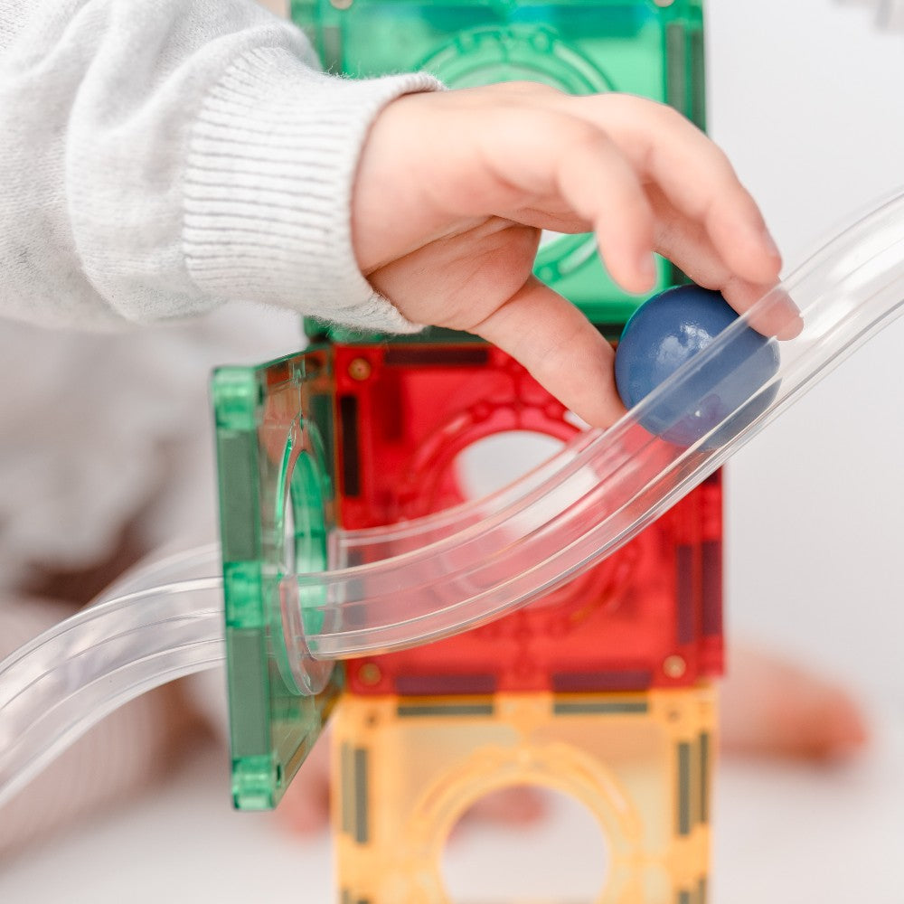 Set de construcție magnetic, Rainbow Ball Run Pack, Connetix Tiles, 92 piese, 3 ani+