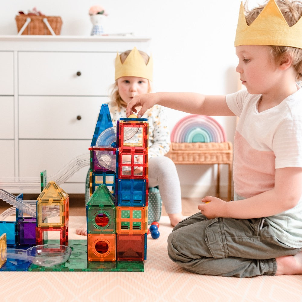 Set de construcție magnetic, Rainbow Ball Run Pack, Connetix Tiles, 92 piese, 3 ani+