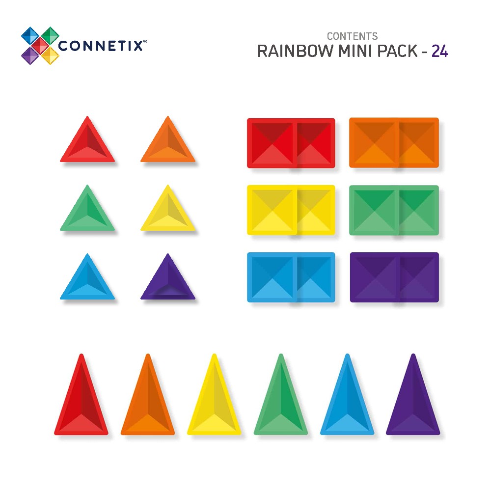 Set de construcție magnetic, Rainbow Mini Pack, Connetix Tiles, 24 piese, 3 ani+
