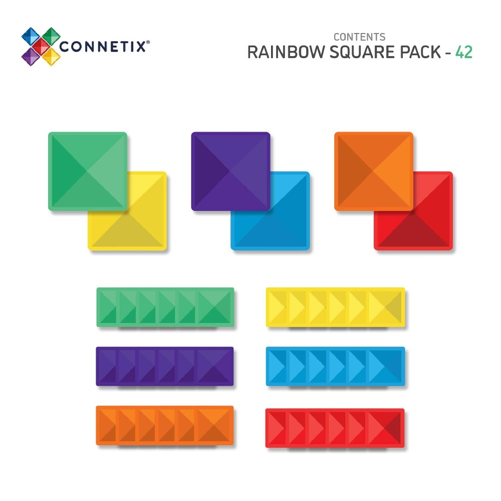 Set de construcție magnetic, Rainbow Square Pack, Connetix Tiles, 42 piese, 3 ani+