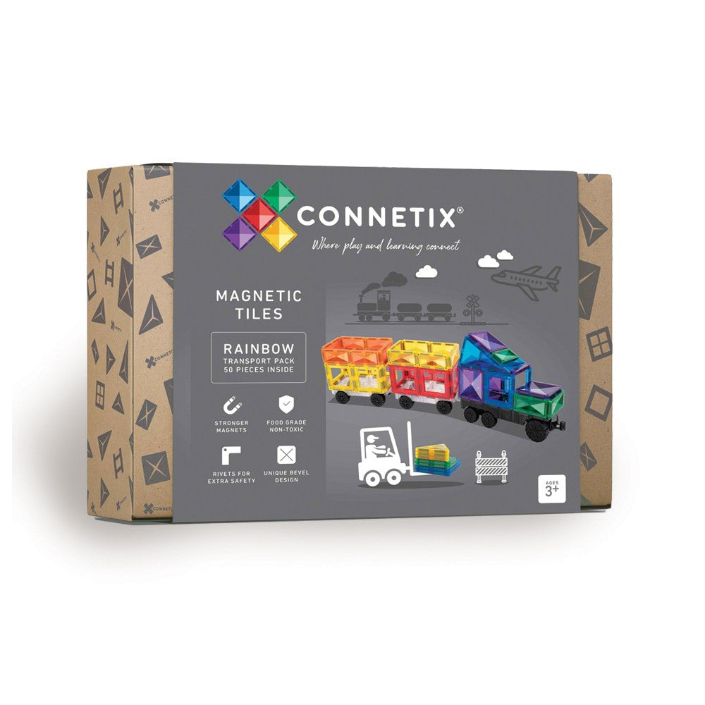 Set de construcție magnetic, Rainbow Transport Pack, Connetix Tiles, 50 piese, 3 ani+