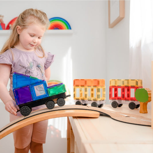 Set de construcție magnetic, Rainbow Transport Pack, Connetix Tiles, 50 piese, 3 ani+