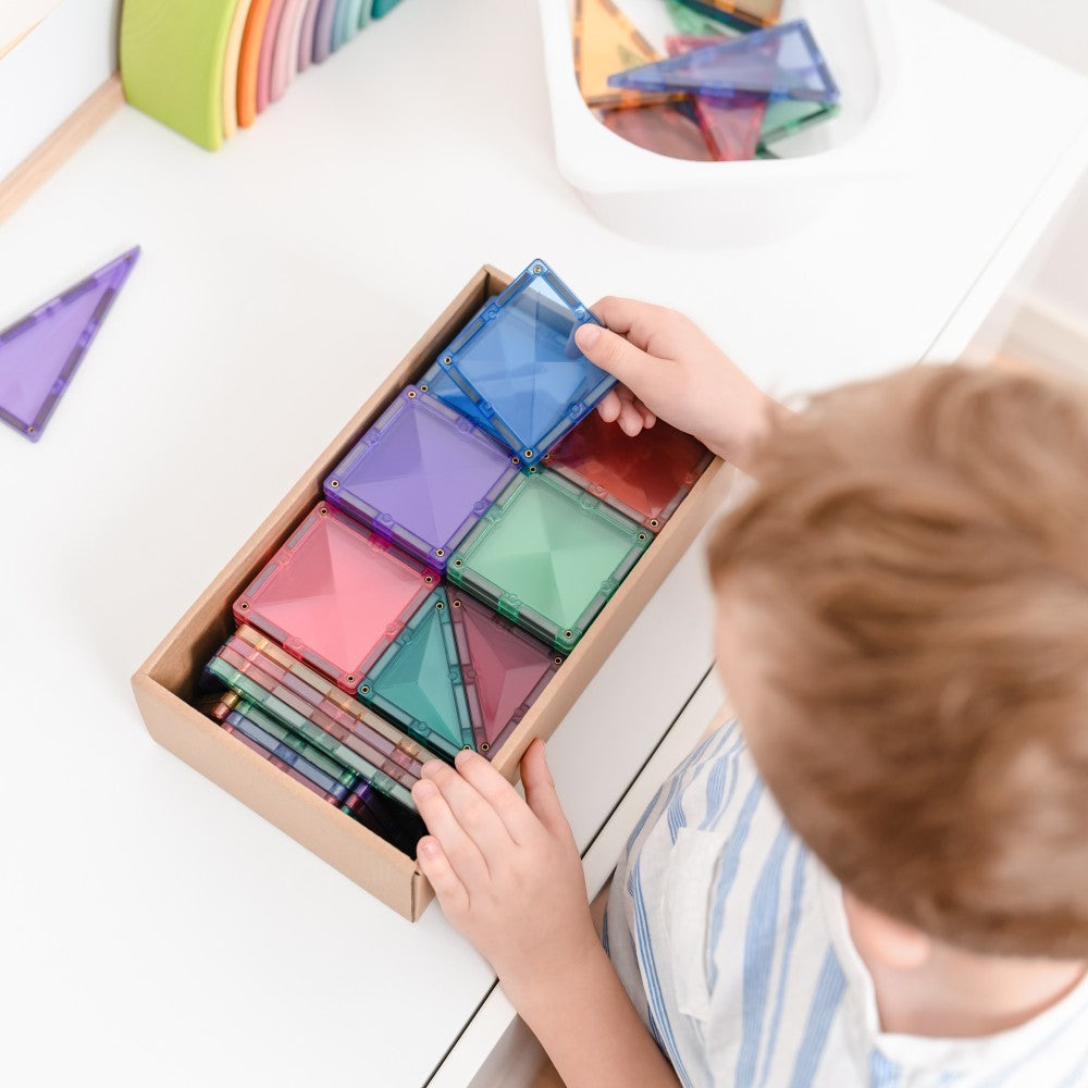 Set de construcție magnetic, Pastel Starter Pack, Connetix Tiles, 64 piese, 3 ani+