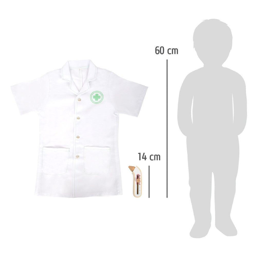 Set de joacă de doctor, Halat cu accesorii din lemn, Small Foot, 4 piese, 3 ani+