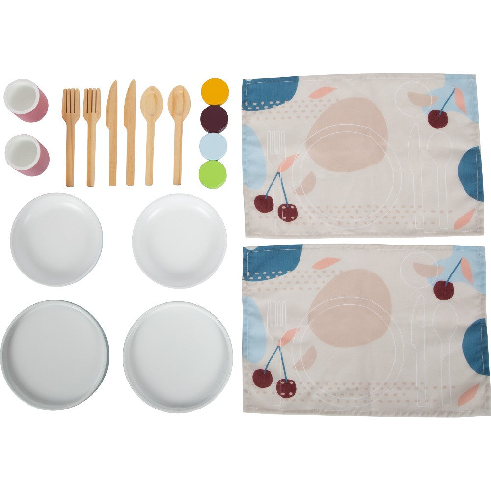 Set veselă din lemn pentru copii, Tasty, Small Foot, 18 piese, 3 ani+