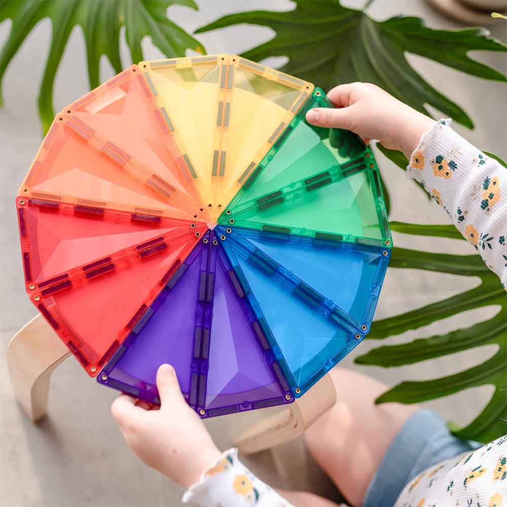 Set de construcție magnetic, Rainbow Geometry Pack, Connetix Tiles, 30 piese, 3 ani+