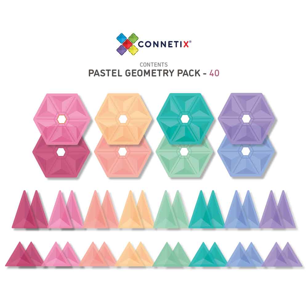 Set de construcție magnetic, Pastel Geometry Pack , Connetix Tiles, 40 piese, 3 ani+