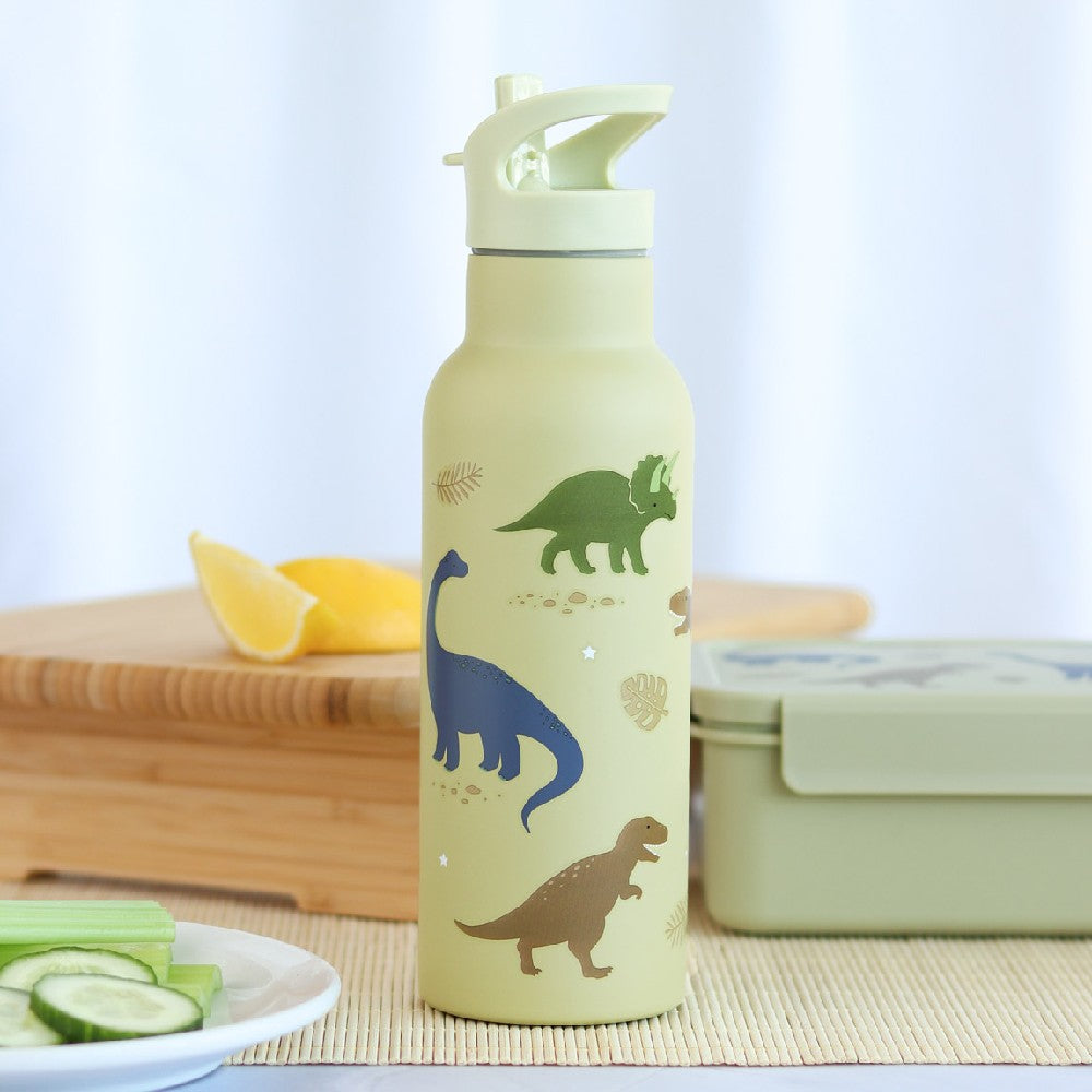 Sticlă de apă XL copii din oțel inoxidabil, Dinozauri, A Little Lovely Company, 500 ml, 6 luni+