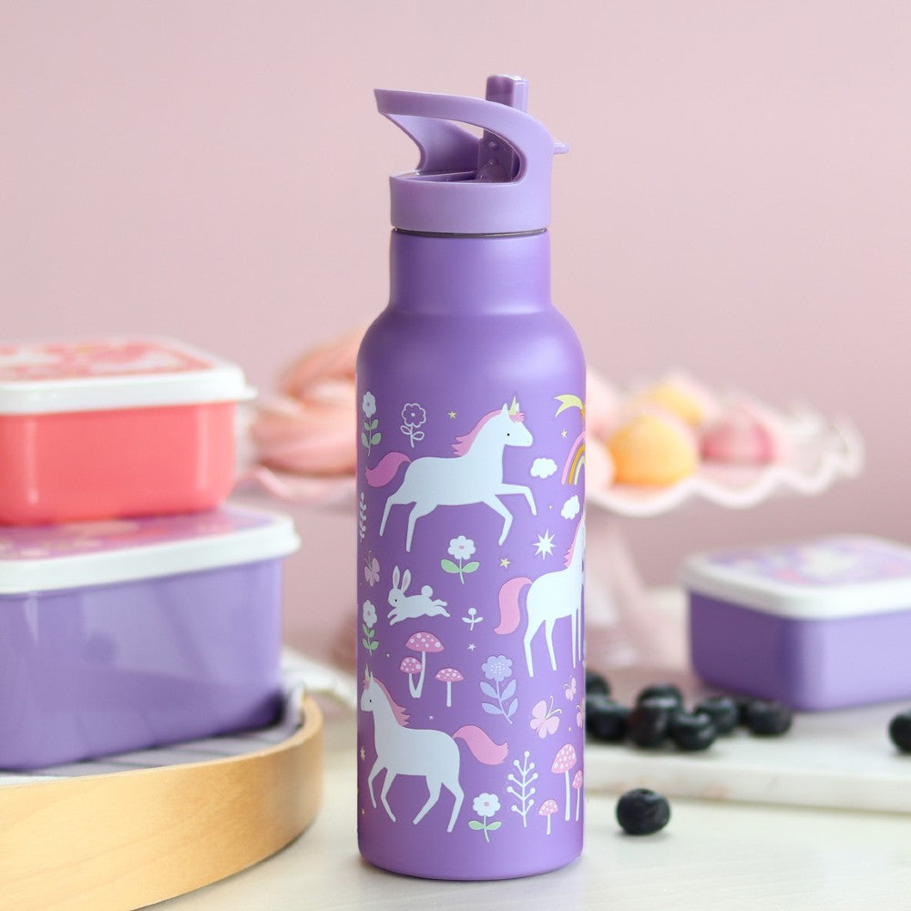 Sticlă de apă XL copii din oțel inoxidabil, Unicorn, A Little Lovely Company, 500 ml, 6 luni+