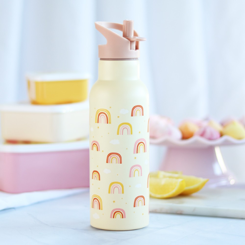Sticlă de apă XL copii din oțel inoxidabil, Rainbow, A Little Lovely Company, 500 ml, 6 luni+