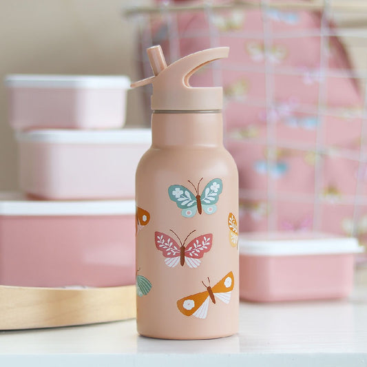 Sticlă de apă copii din oțel inoxidabil, Fluturași, A Little Lovely Company, 350 ml, 6 luni+