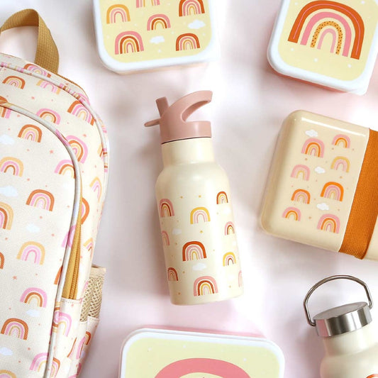 Sticlă de apă copii din oțel inoxidabil, Rainbow, A Little Lovely Company, 350 ml, 6 luni+