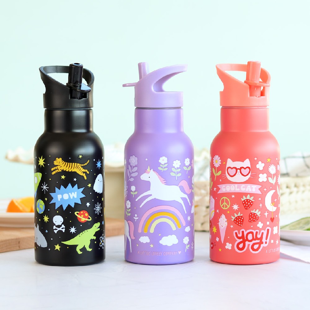 Sticlă de apă copii din oțel inoxidabil, Unicorn, A Little Lovely Company, 350 ml, 6 luni+