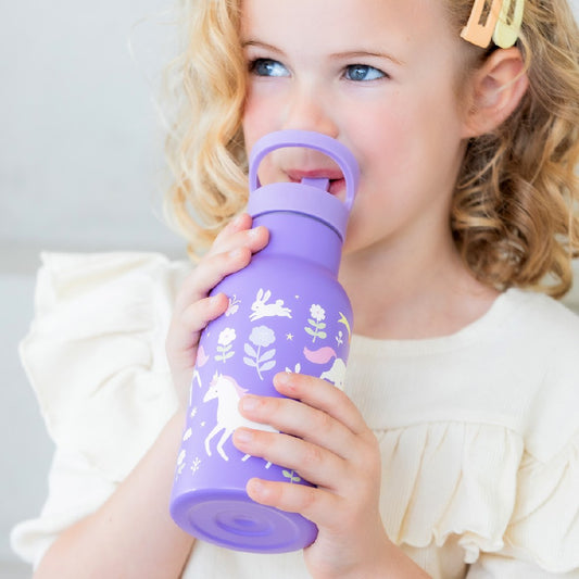 Sticlă de apă copii din oțel inoxidabil, Unicorn, A Little Lovely Company, 350 ml, 6 luni+