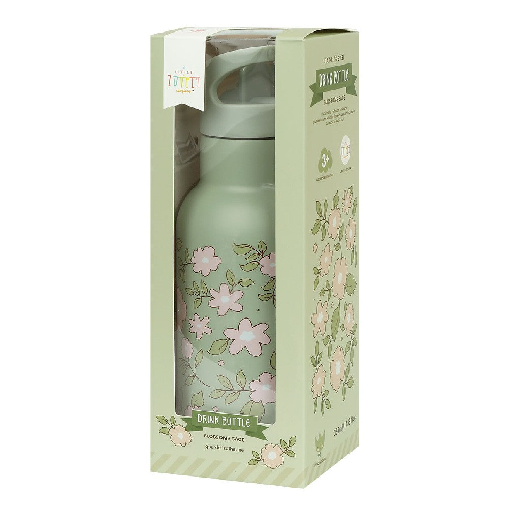 Sticlă de apă copii din oțel inoxidabil, Blossom-Salvie, A Little Lovely Company, 350 ml, 6 luni+