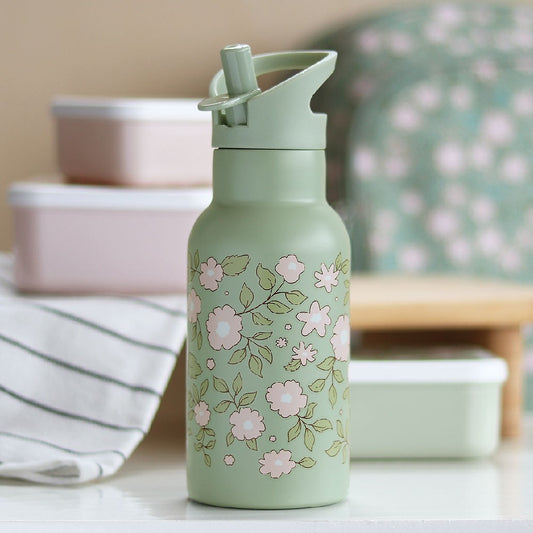 Sticlă de apă copii din oțel inoxidabil, Blossom-Salvie, A Little Lovely Company, 350 ml, 6 luni+