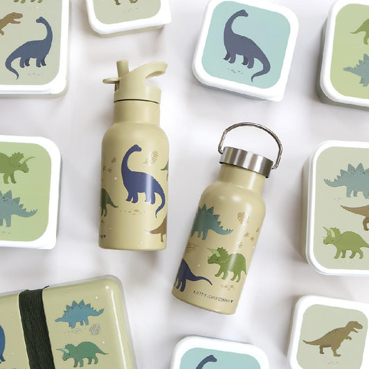 Sticlă de apă copii din oțel inoxidabil, Dinozauri, A Little Lovely Company, 350 ml, 6 luni+