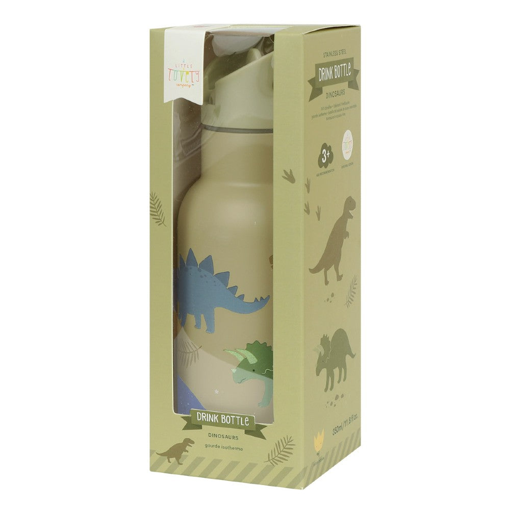 Sticlă de apă copii din oțel inoxidabil, Dinozauri, A Little Lovely Company, 350 ml, 6 luni+