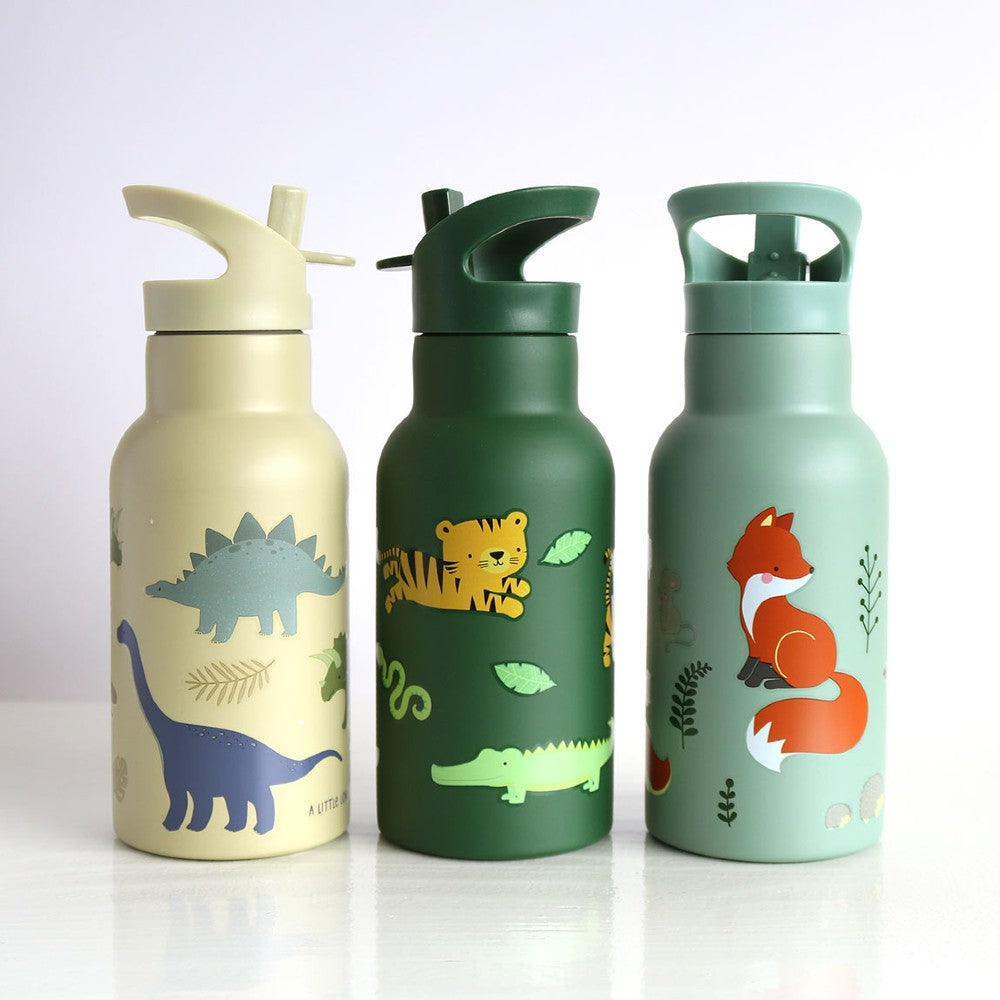 Sticlă de apă copii din oțel inoxidabil, Dinozauri, A Little Lovely Company, 350 ml, 6 luni+