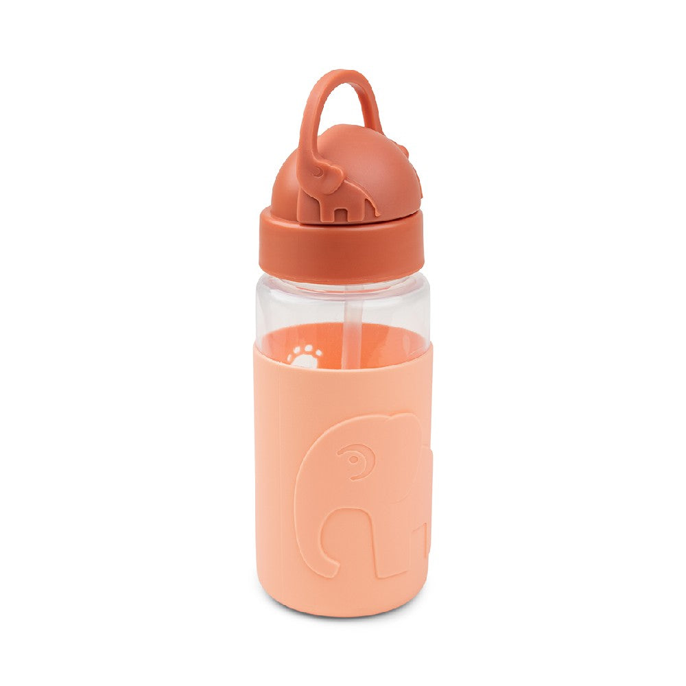 Sticlă de apă cu pai pentru copii, Done by Deer, Elphee-Papaya, Portocaliu, 350ml, 6 luni+