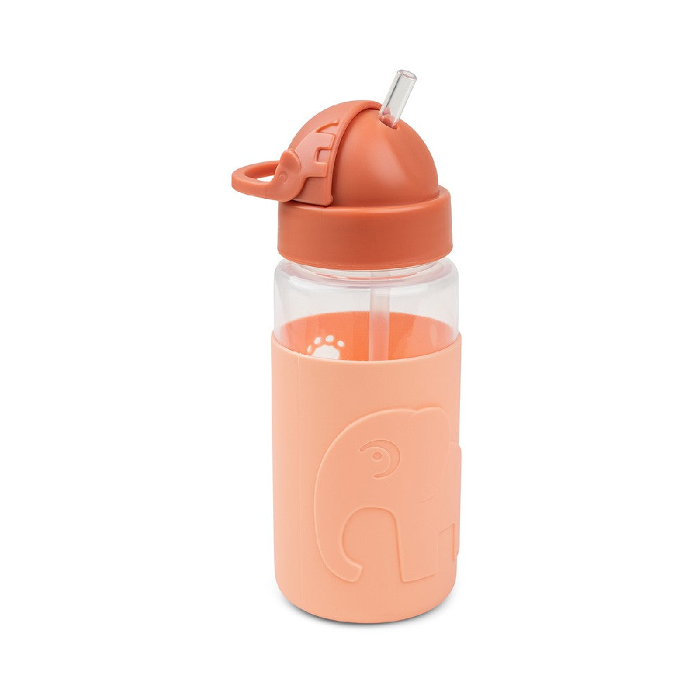 Sticlă de apă cu pai pentru copii, Done by Deer, Elphee-Papaya, Portocaliu, 350ml, 6 luni+