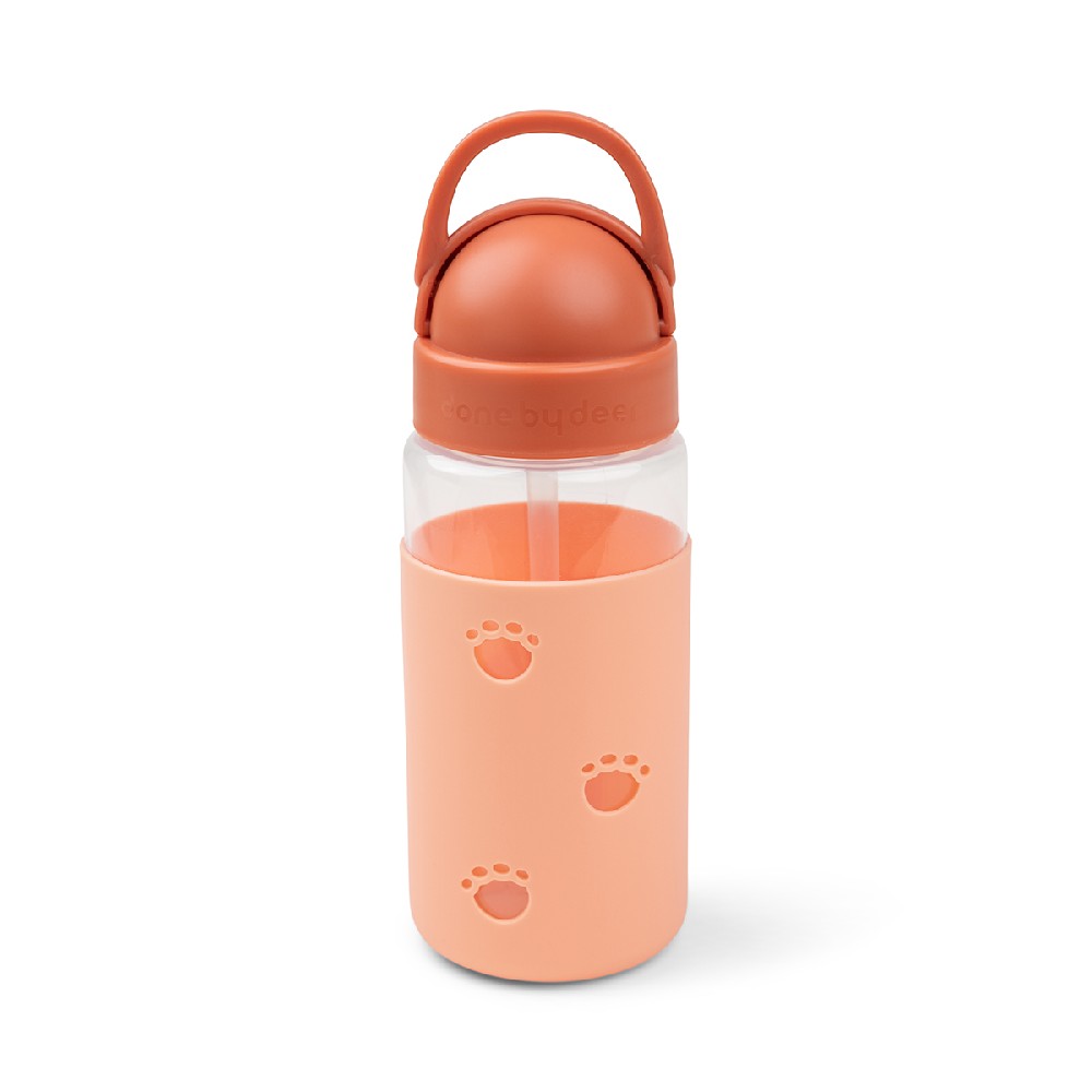 Sticlă de apă cu pai pentru copii, Done by Deer, Elphee-Papaya, Portocaliu, 350ml, 6 luni+
