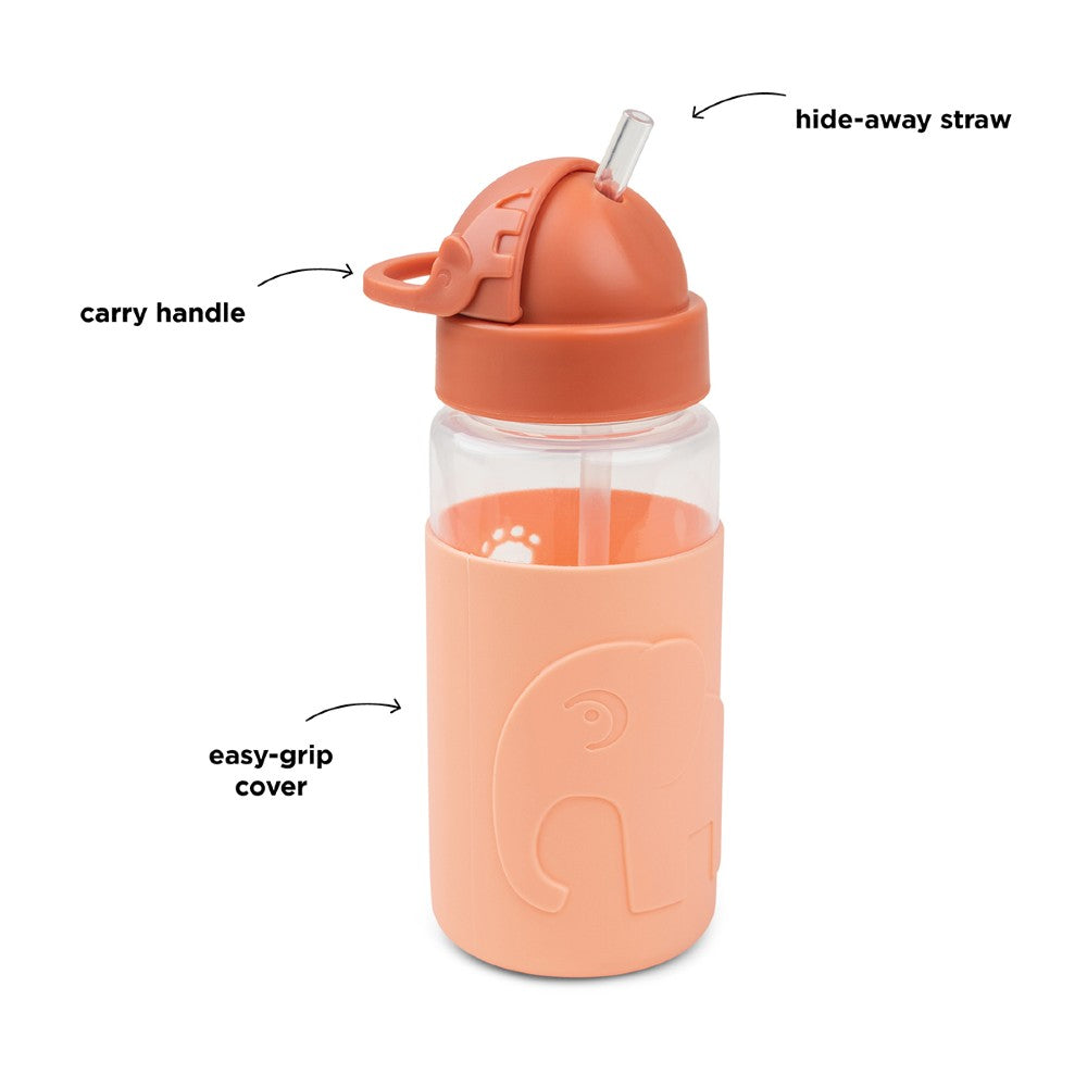 Sticlă de apă cu pai pentru copii, Done by Deer, Elphee-Papaya, Portocaliu, 350ml, 6 luni+