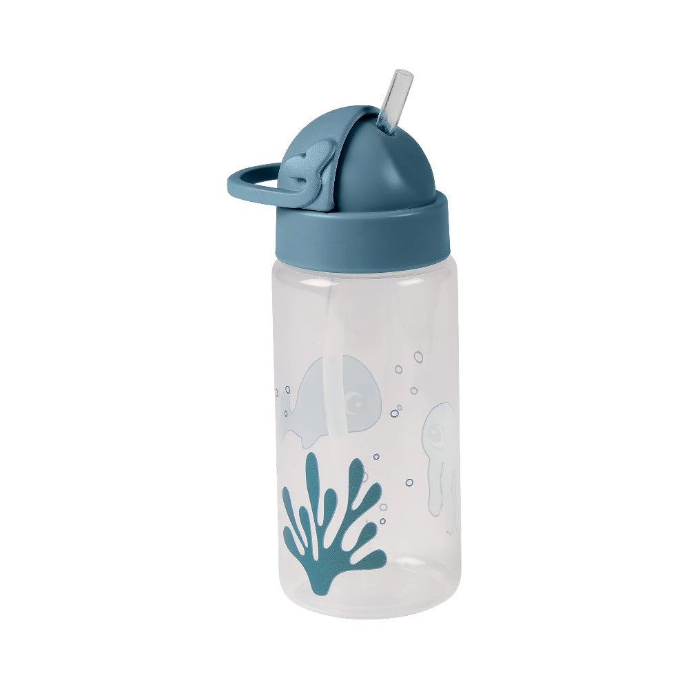 Sticlă de apă cu pai pentru copii, Done by Deer, Sea Friends, Albastru, 350 ml, 6 luni+
