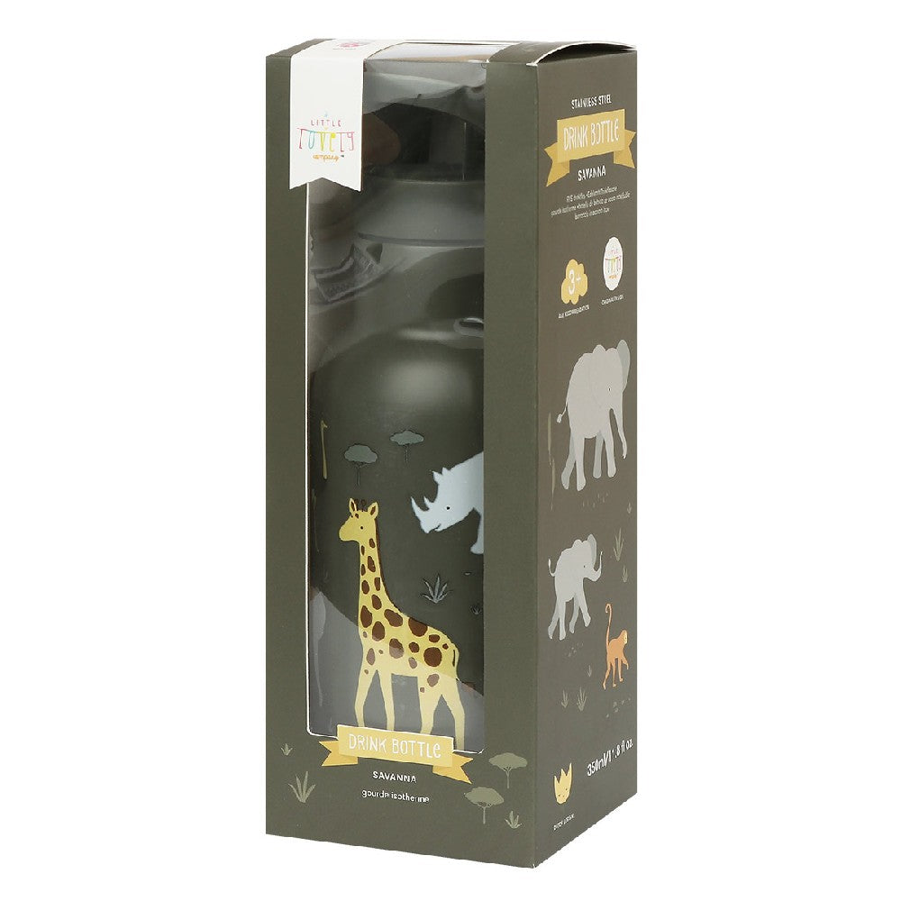 Sticlă de apă copii din oțel inoxidabil, Savana, A Little Lovely Company, 350 ml, 6 luni+