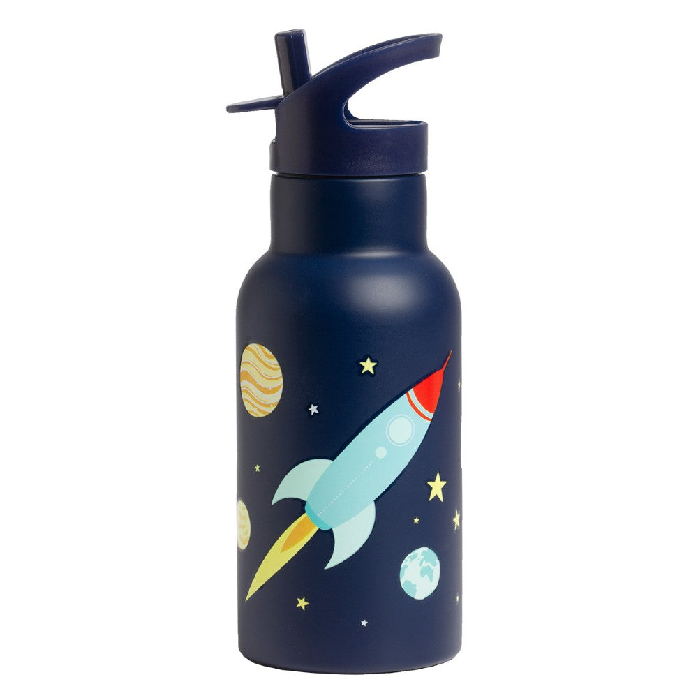 Sticlă de apă copii din oțel inoxidabil, Space, A Little Lovely Company, 350 ml, 6 luni+