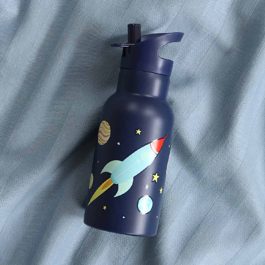 Sticlă de apă copii din oțel inoxidabil, Space, A Little Lovely Company, 350 ml, 6 luni+