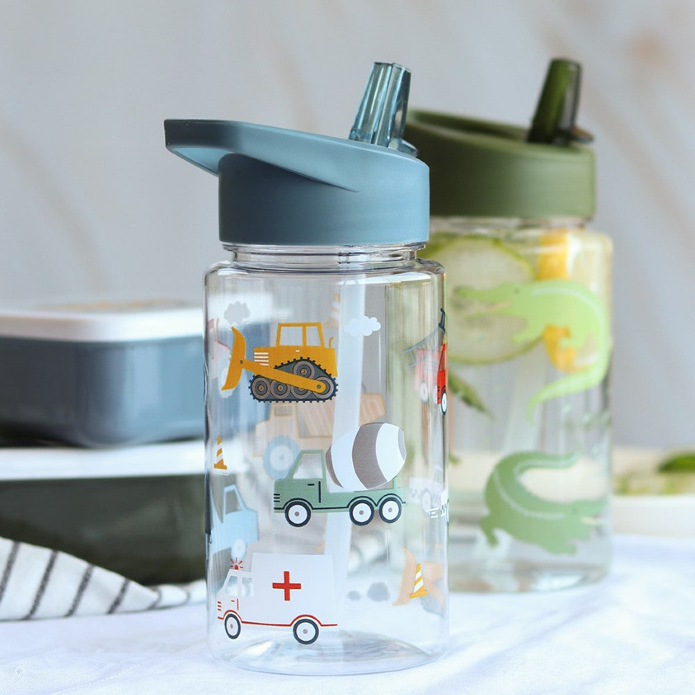Sticlă de apă copii, Vehicule, A Little Lovely Company, 450 ml, 6 luni+