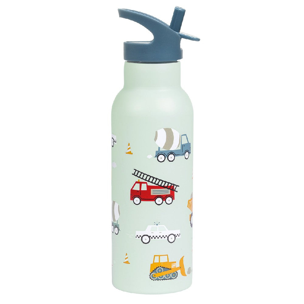 Sticlă de apă XL copii din oțel inoxidabil, Vehicule, A Little Lovely Company, 500 ml, 6 luni+