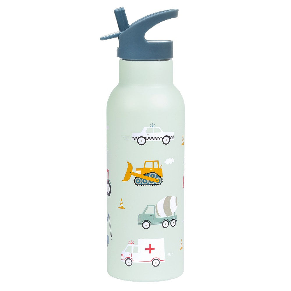 Sticlă de apă XL copii din oțel inoxidabil, Vehicule, A Little Lovely Company, 500 ml, 6 luni+