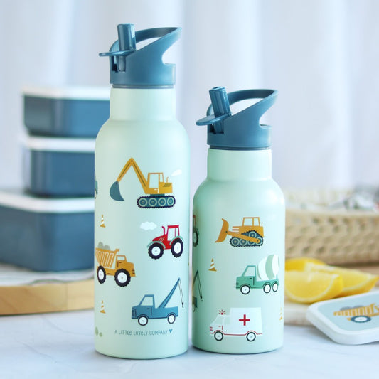 Sticlă de apă XL copii din oțel inoxidabil, Vehicule, A Little Lovely Company, 500 ml, 6 luni+