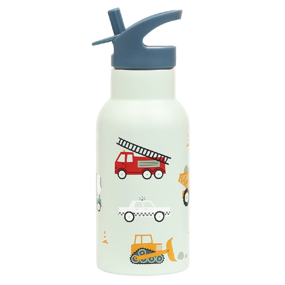 Sticlă de apă copii din oțel inoxidabil, Vehicule, A Little Lovely Company, 350 ml, 6 luni+